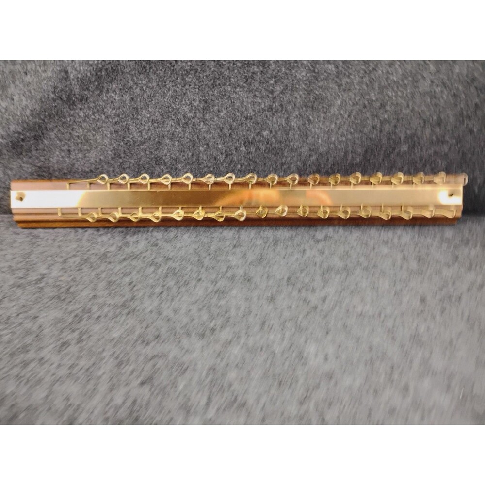 Vintage Tie Rack Belt Scarf Organizer Wood Brass Wall Mount 18.5" Mid century - Picture 5 of 6